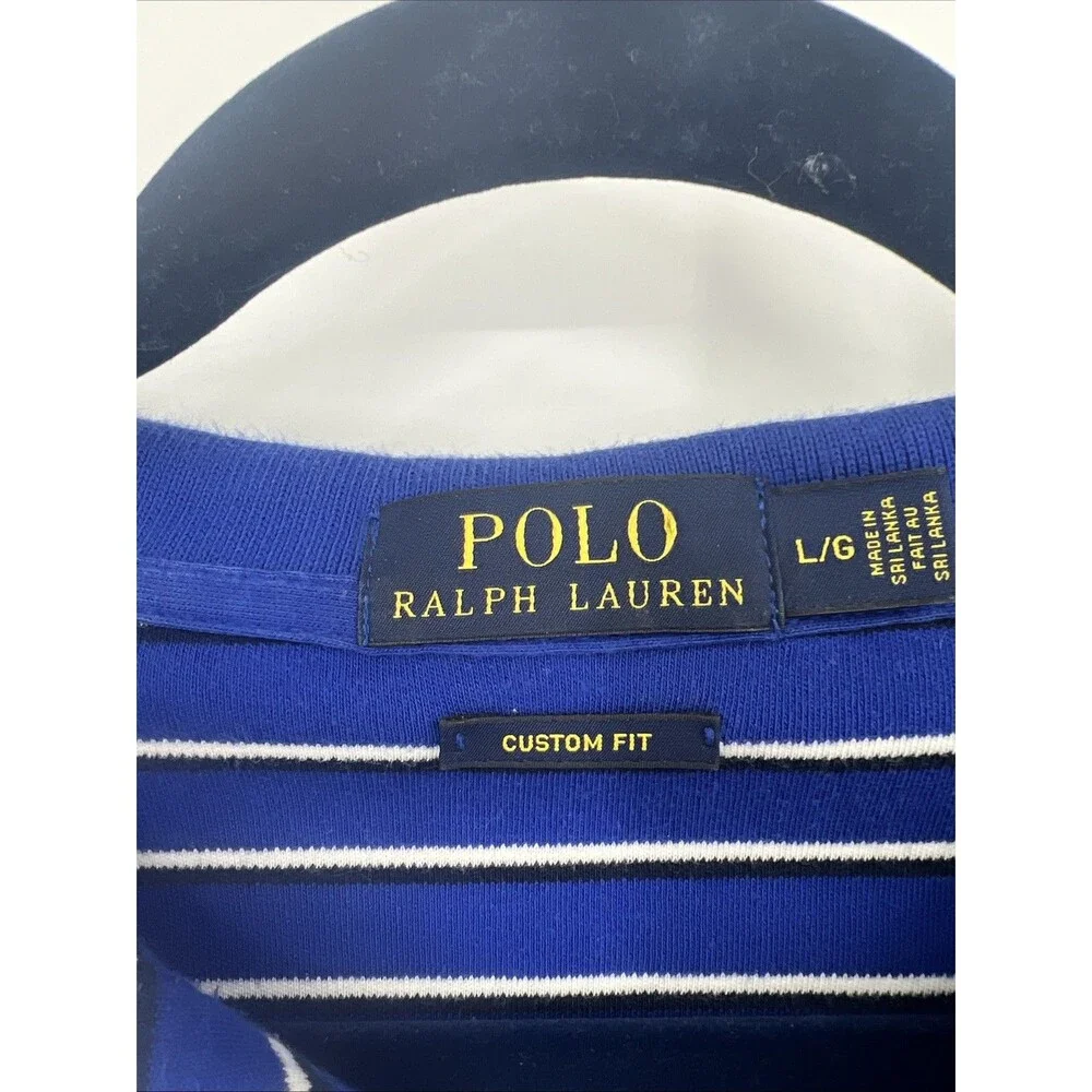 Polo Ralph Lauren Custom Fit Shirt Mens Sz L Blue Striped Short Sleeve Pony